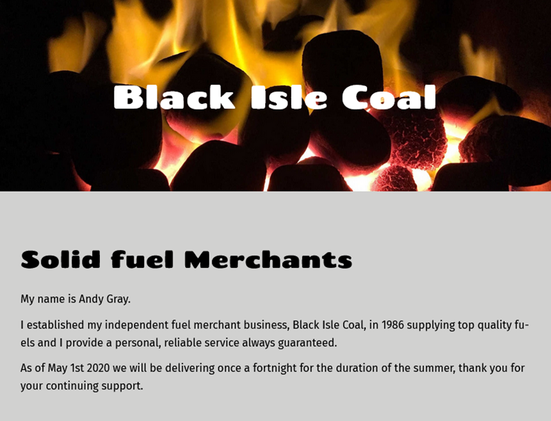 Screenshot of a website showing a coal fire