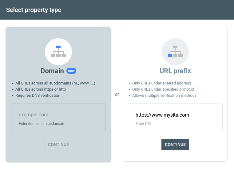 Google Console Add Property form.
