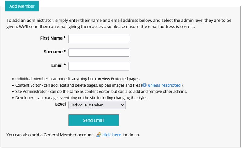 Screenshot of a form allowing adding a member