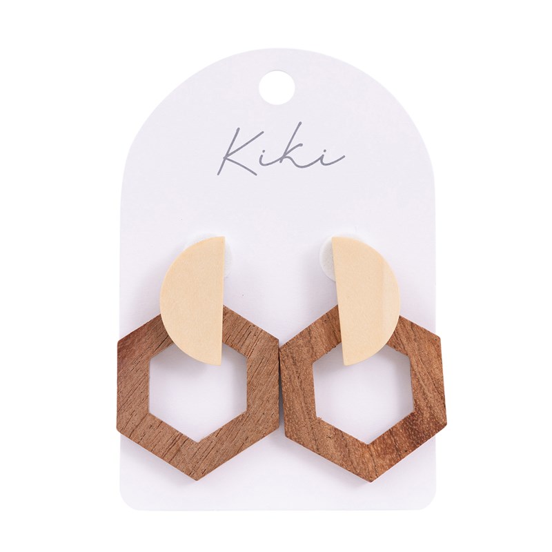 Kiki Wooden Hexagon Earrings