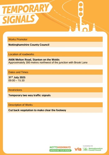 A606 Roadworks 31/7/2025
