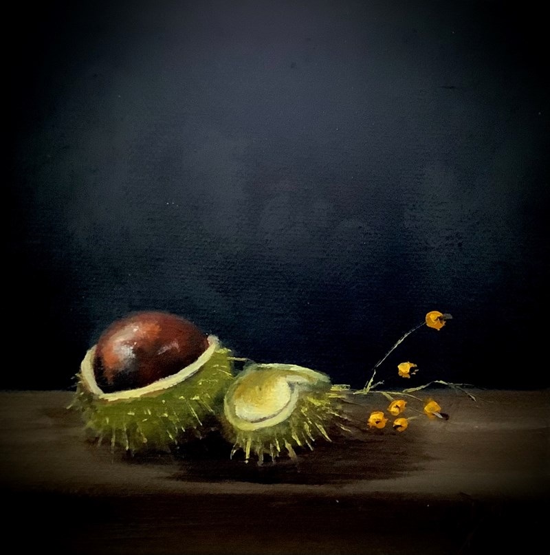 Chestnuts, oil on canvas 15x15cm (framed 33x33cm)
