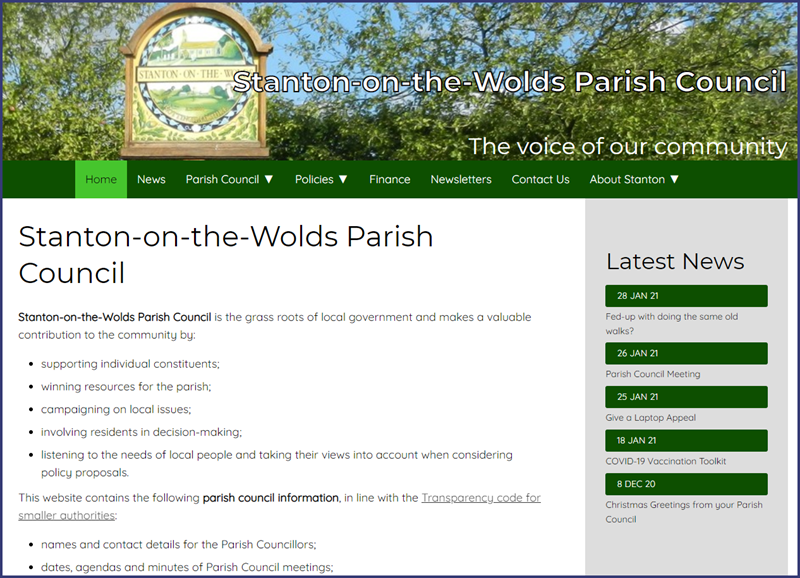 screenshot of parish council website