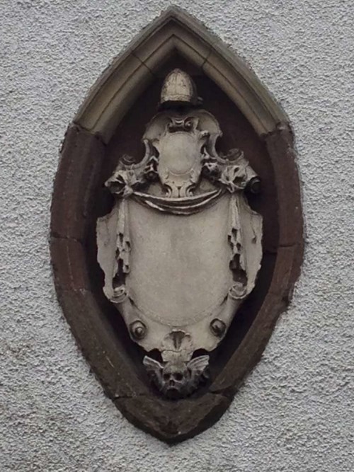 Article in Stirling Observer at start of restoration work as cartouche is removed for conservation