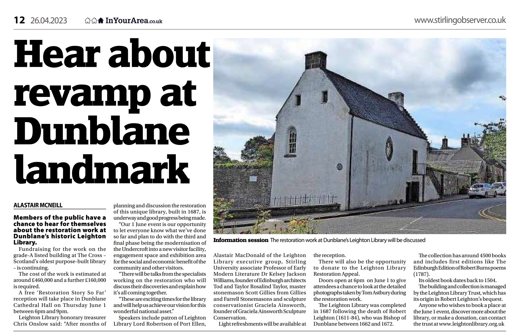 Leighton Library Dunblane News Article in the Stirling