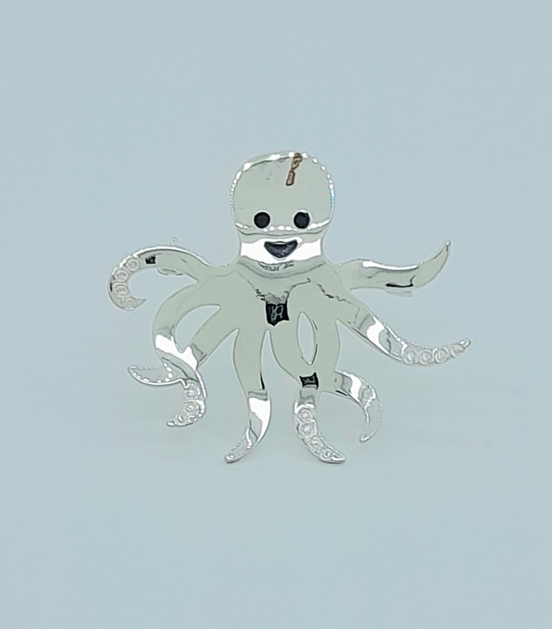 BR 11 Sterling Silver Happy Octopus Brooch