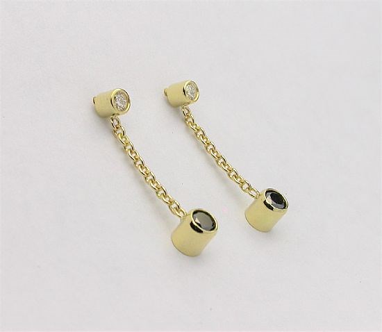 Black and White Diamond, 18ct Yellow Gold Drop Earrings