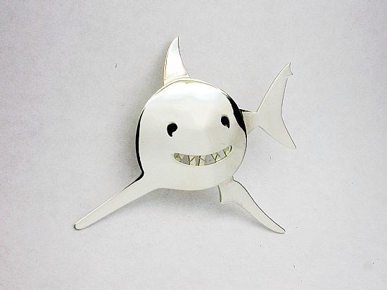 BR 03 Sterling Silver Laughing Shark Brooch