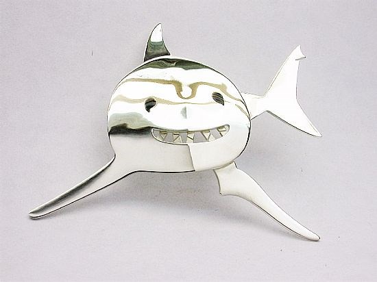 BR 03 Sterling Silver Laughing Shark Brooch