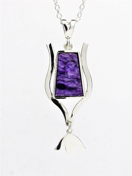 Charoite and Sterling Silver Art Deco pendant