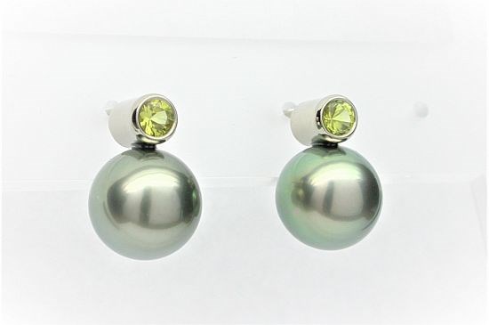 18ct White Gold, Tahitian Pearl and Yellow Sapphire  Stud Earrings