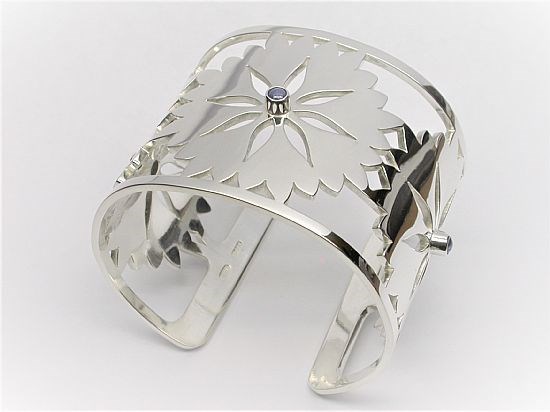 Sterling Silver Cornflower Cuff Bangle