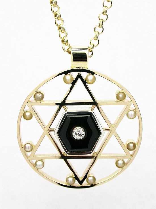 Diamond, Jet and Pearl  9ct Gold   Star Pendant