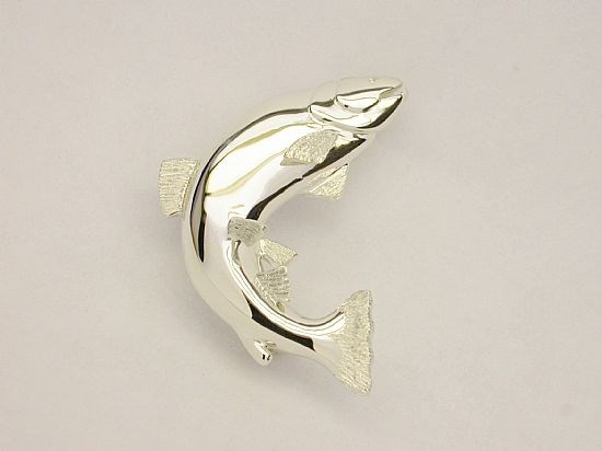 BR05  Sterling Silver Leaping Salmon Brooch