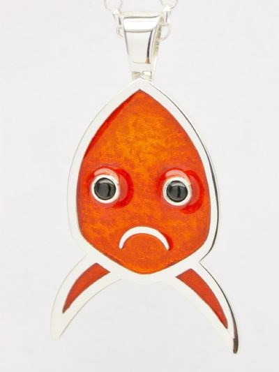 PE 40   Sterling Silver and Enamel Sad Fish Pendant