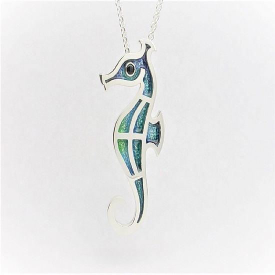 PE 41  Sterling Silver and Enamel Seahorse Pendant