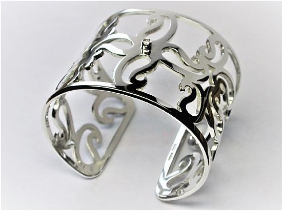 Pink Diamond and Sterling Silver Cuff Bangle