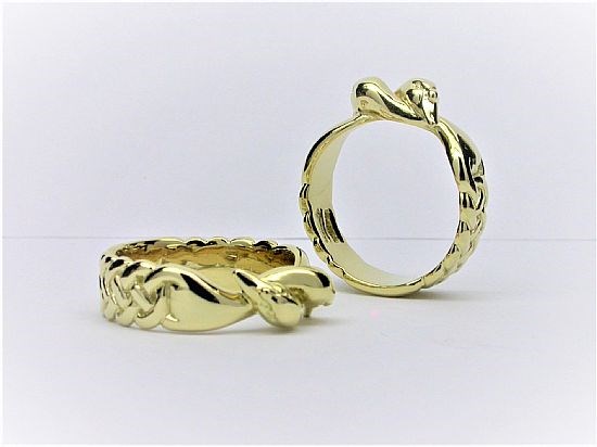 18ct Yellow Gold, Swan and Celtic Pattern Wedding Rings