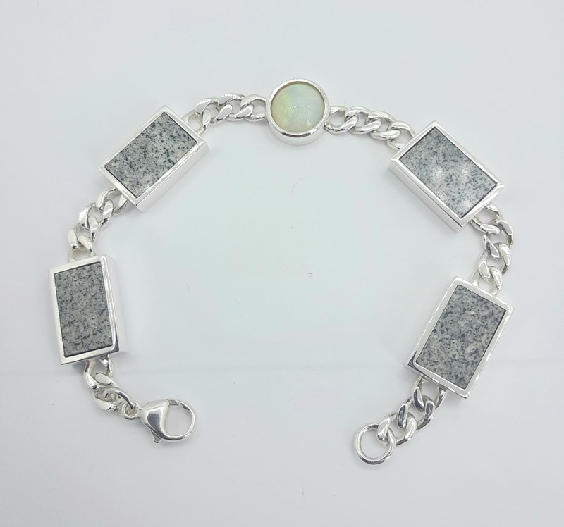 Sterling Silver  Ailsa Craig Granite and Opal Bracelet