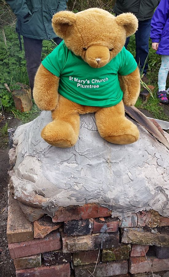 Big Ted sitting on a bread oven