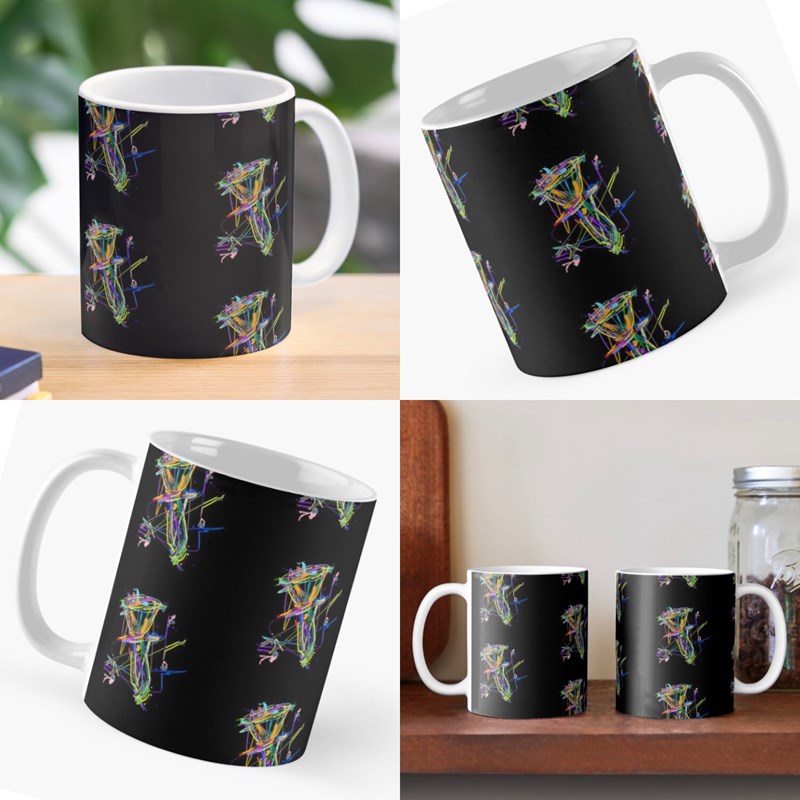 Funky drip art handbell image mug from Celtic Clapper Creations