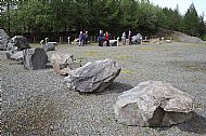 Examining local specimens at Millom Rock Park.