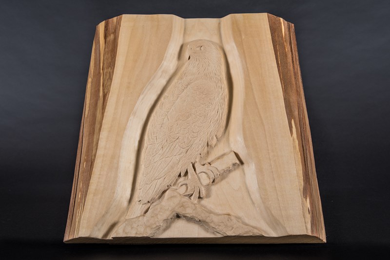 Buzzard relief in Lime tree trunk wall art carving