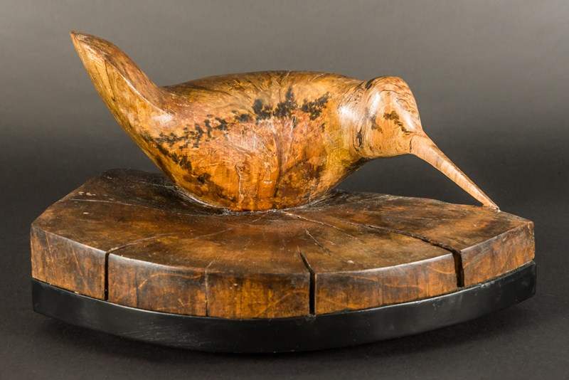 Woodcock bird and base one piece of oak by Owen Wignall