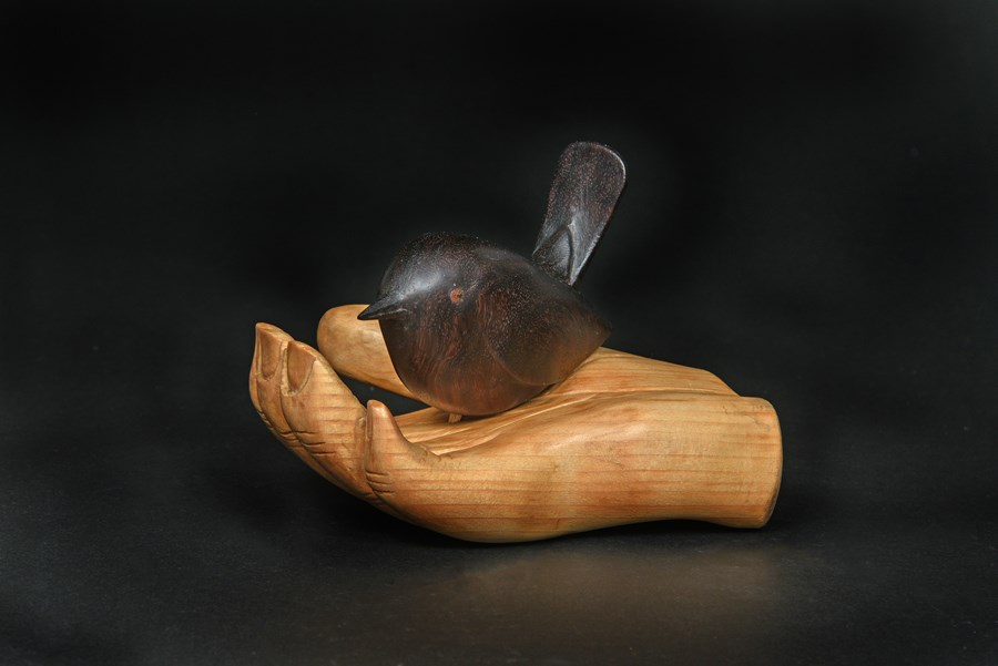 Wren in a hand, not full size by John Hodkin, Silver