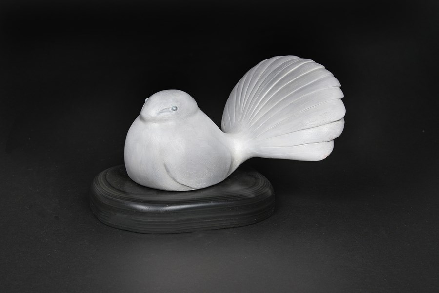 Fan tailed Dove in lime by Richard Cooper, Silver