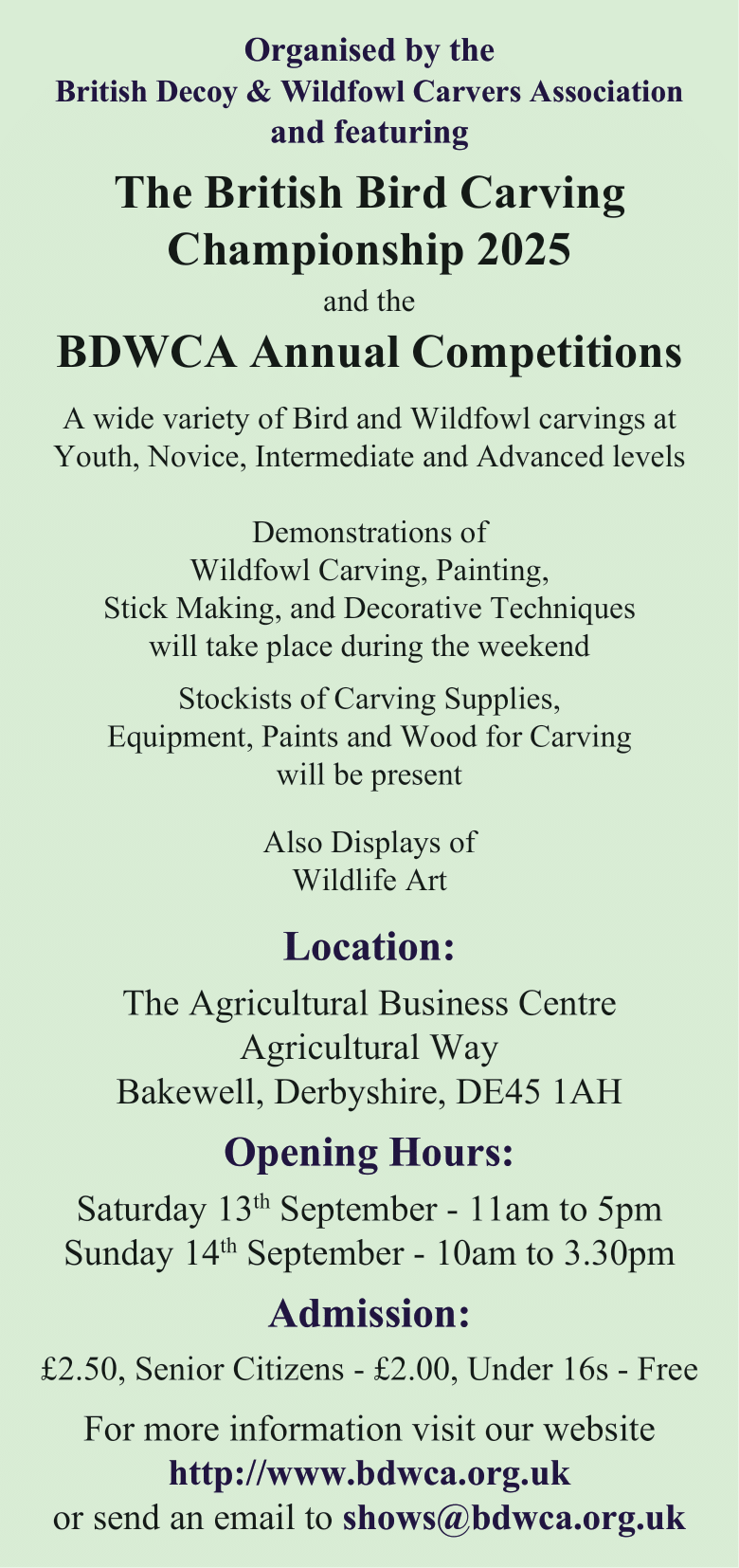 The back page of the Festival of Bird Art show leaflet.