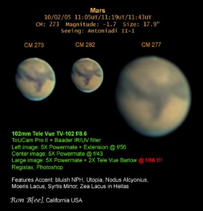 Mars imaged through a TeleVue 102mm refractor. Courtesy Ron B(ee), USA
