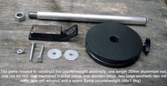 Parts needed: alu bar, counterweight, nuts, washers and bolts