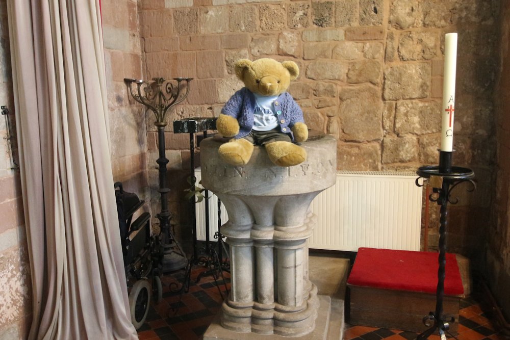 Big Ted sitting on font
