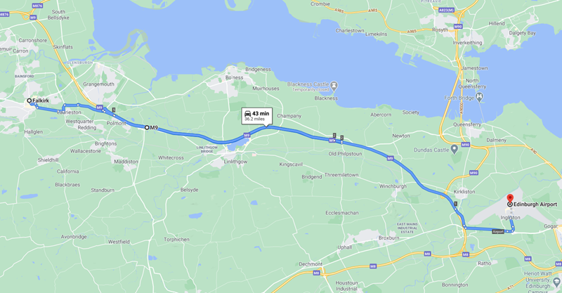 Taxi Route from Falkirk to Edinburgh Airport