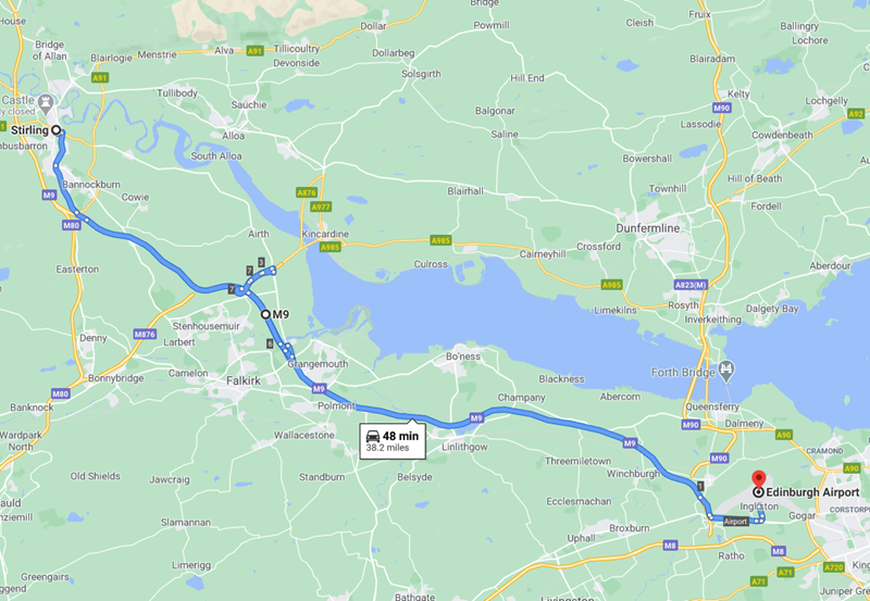 Stirling to Edinburgh Airport Route Map