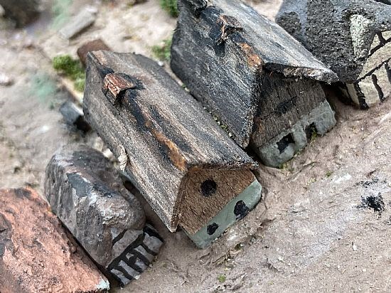 Close-up to the rear of the undercroft houses.