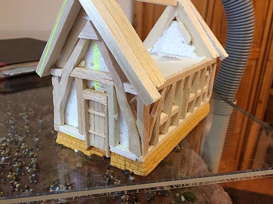 A town house under construction before roof added