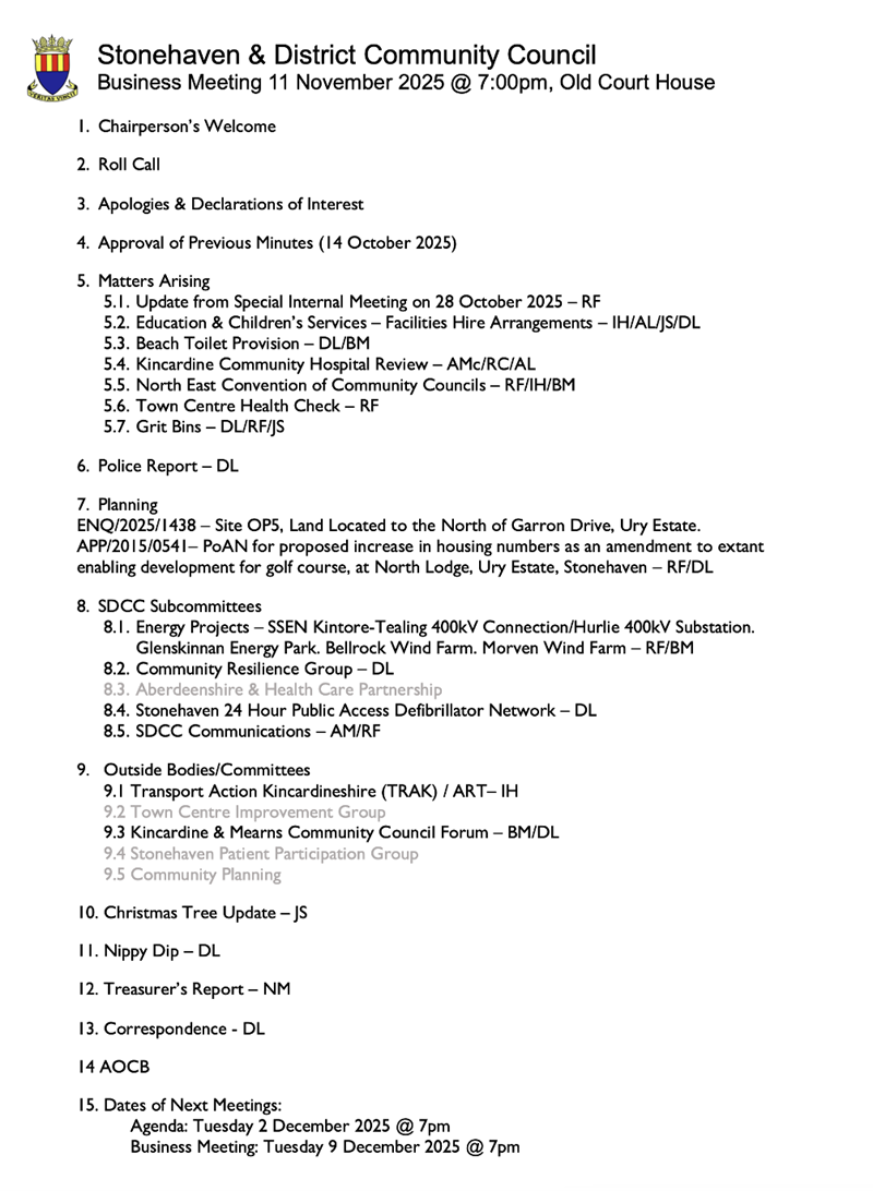 11 November 2025 Agenda