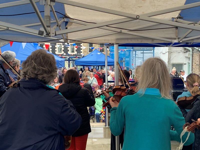 Riddell Fiddles performing in the Cross Keys Space, 8 May Bank Holiday event