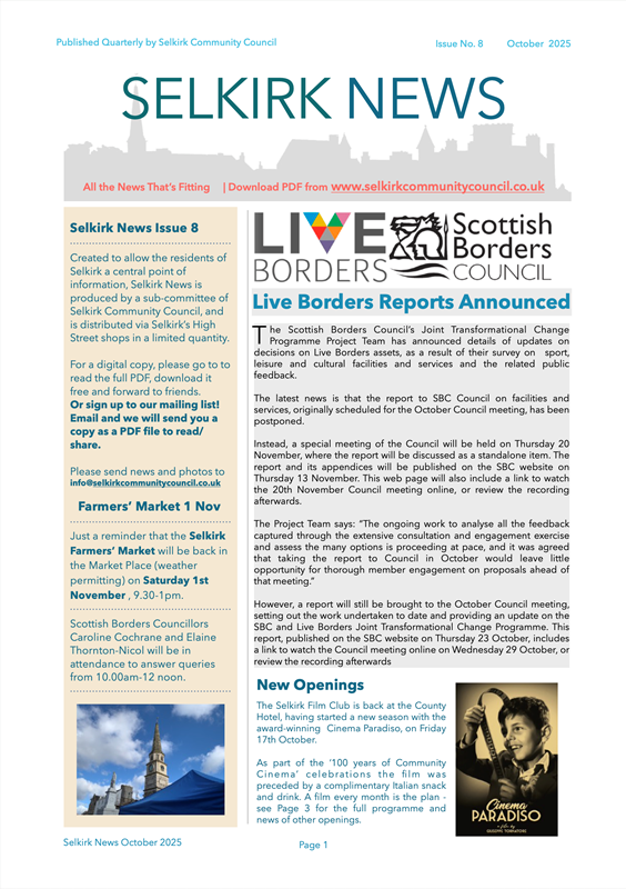 Oct Newsletter Published- click on 'Newsletter'