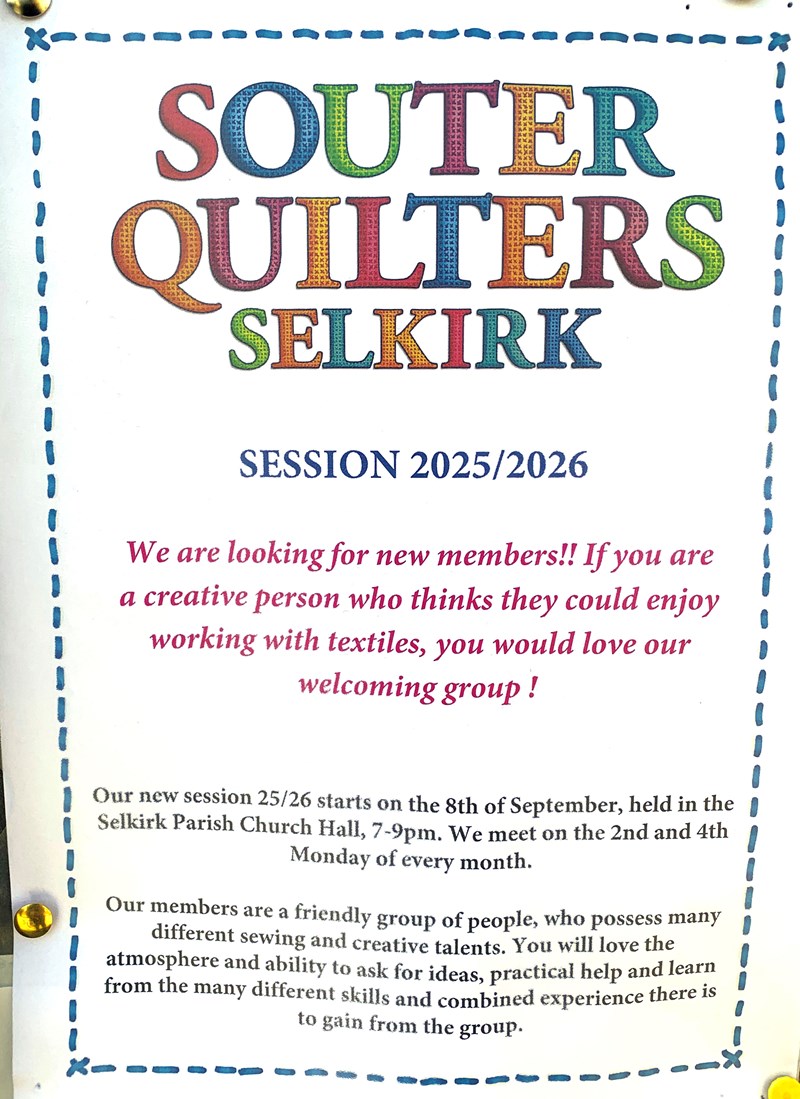 Souter Quilters New Season Starts 8 Sept - See Calendar