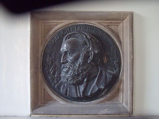 Bronze relief of David Chalmers within Chalmers Memorial Hall