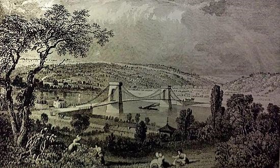 The first Chain Bridge across the Tyne at Blaydon