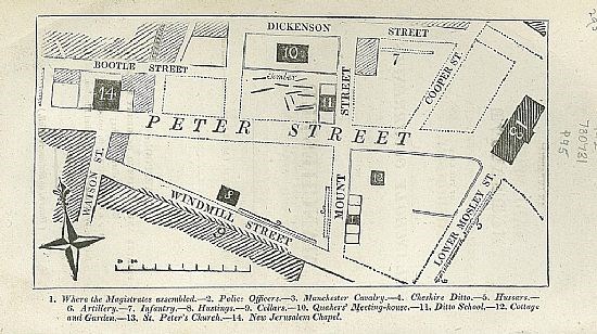 Map of the area of St Peter's Fields