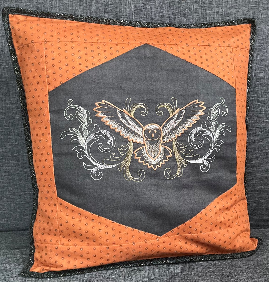 Embroidered Owl cushion cover