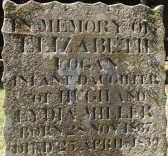 Headstone of Eliza Miller, Hugh and Lydia Miller's infant daughter