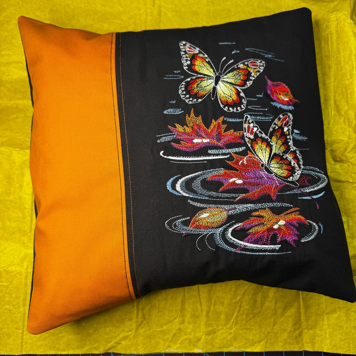 Fall on the Water Butterfly Feature Orange Cushion