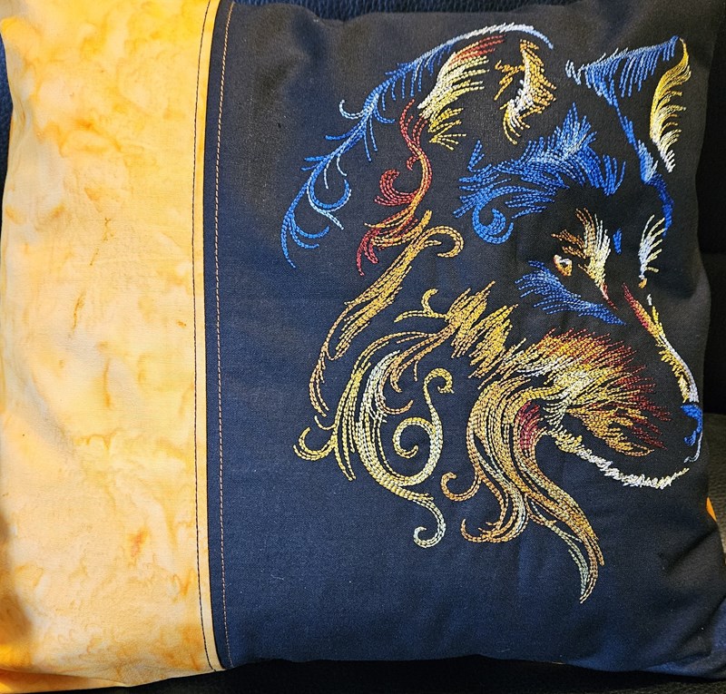 Moonlit Glow and Swirls Wolf Cushion