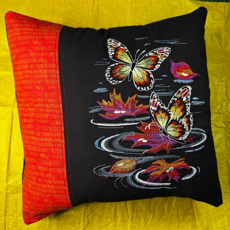Fall on the Water Butterfly Feature Red Cushion